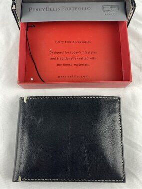 VTG Perry Ellis Men's Black Passcase Wallet W/ Removeable ID Wallet NOS